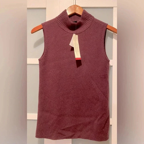 Talbots 100% Cashmere Ribbed Turtleneck Shell Sweater Burgundy Women’s Small NWT - Picture 8 of 15